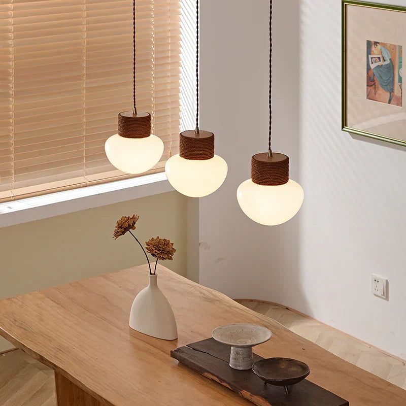 DecorBites™ Hemp Rope LED Pendant Light - Nordic Glass Hanging Lamp for Home Decor