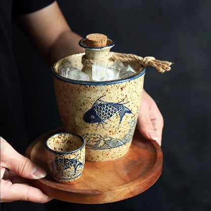 DecorBites™ Japanese Sake Pot Set Handcrafted Ceramic Wine Warmer Vintage Spirits Cup