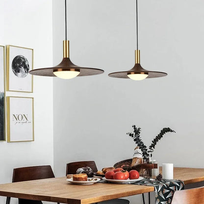 DecorBites™ Flying Saucer Solid Wood Chandelier for Restaurant, Bedroom, Cafe - Nordic Copper