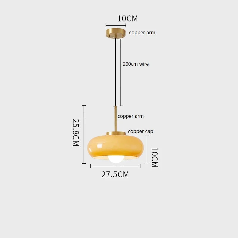مصباح معلق LED نحاسي من DecorBites™ بتصميم باوهاوس - تركيب زجاجي برتقالي للإضاءة الداخلية للمنزل