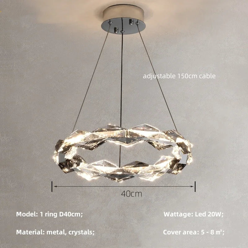 DecorBites™ Crystal Chandelier Pendant Light - Dimmable Modern Luxury LED Chrome Luminaria