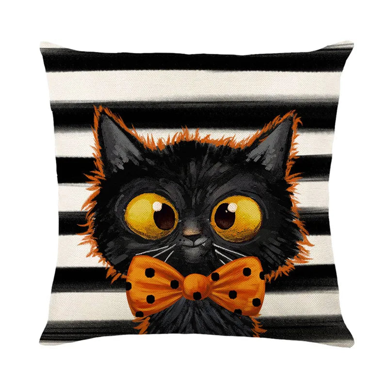 DecorBites™ Halloween Pumpkin Linen Cushion Cover Set for Home Sofa Bedroom Decor