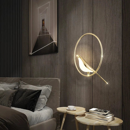 DecorBites™ Gold Magpie Bird Ceiling Chandelier | Modern LED Ring Light for Dining Room & Decor