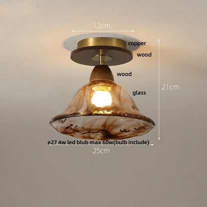 DecorBites™ Amber Ice Crack Glass Wood Ceiling Light - Nordic Modern LED Fixture