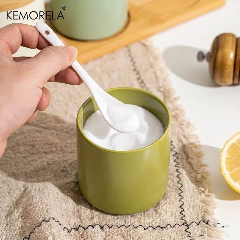 DecorBites™ Japanese Retro Ceramic Seasoning Jar Set with Tray - 3-Piece Kitchen Organizer