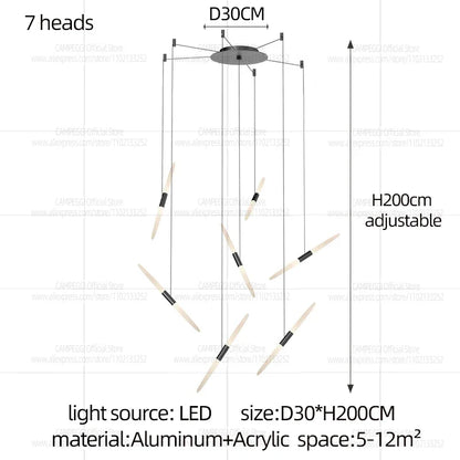 Modern Black Multi-Light Stairwell Pendant Light