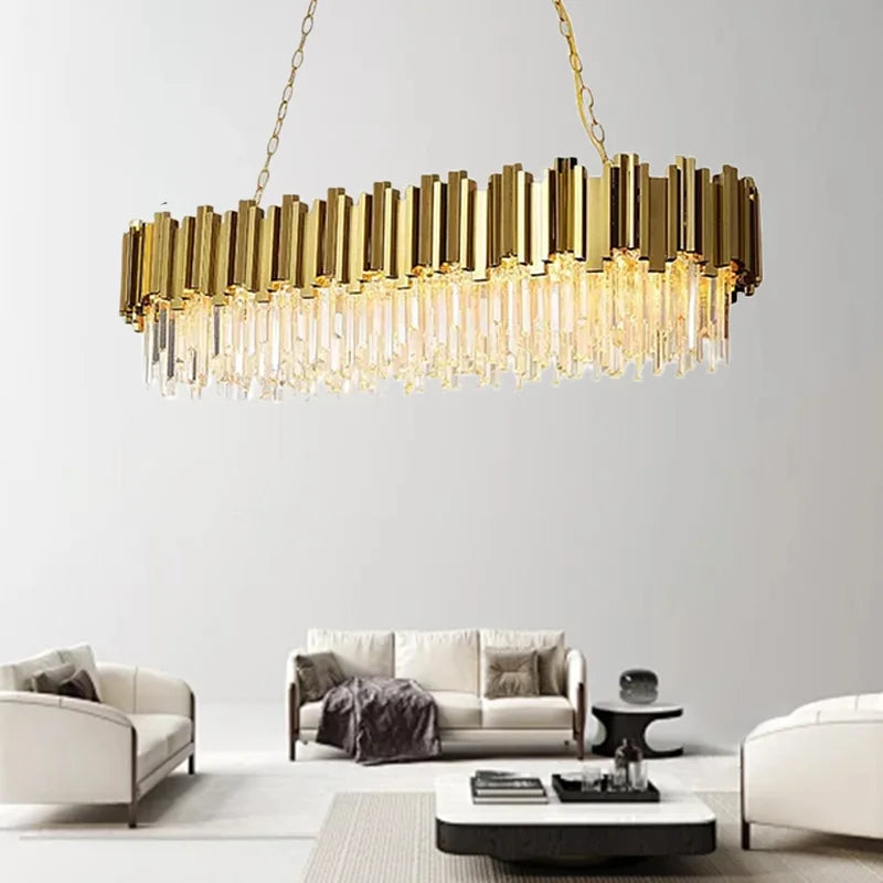 DecorBites™ Gold Crystal Chandelier: Modern Luxury LED Pendant Lights for Living, Dining, Bedroom Decor
