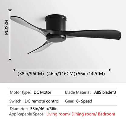 Ventilador de techo DecorBites™ con motor DC negro y control remoto de 35 W para hogar y restaurante