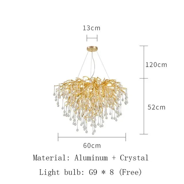 Gold Glass Pendant Chandelier Round L160cm