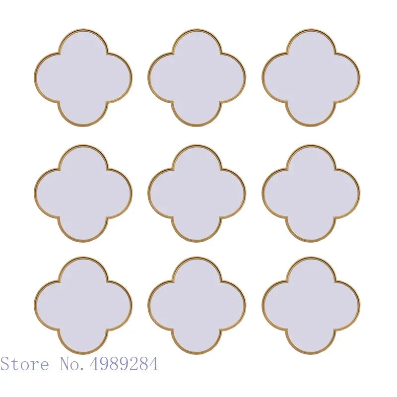 DecorBites™ Golden Border Geometric Plum Flower Mirror Wall Decoration