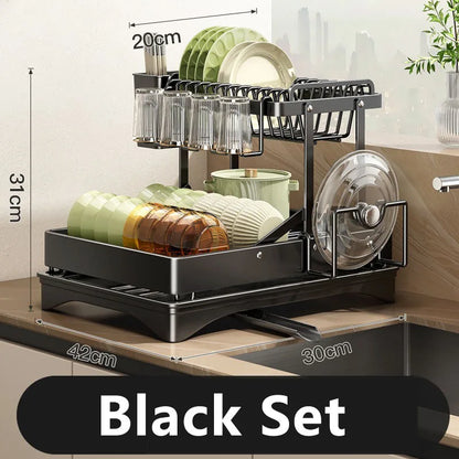 حامل تصريف الأطباق وسلة تصريف من DecorBites™ مكون من طبقتين: حامل منظم للمطبخ، ومساحة تخزين على المنضدة