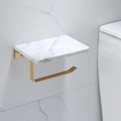 Soporte de pared para papel higiénico DecorBites™ Gold Marble, con caja de pañuelos y estante para baño.