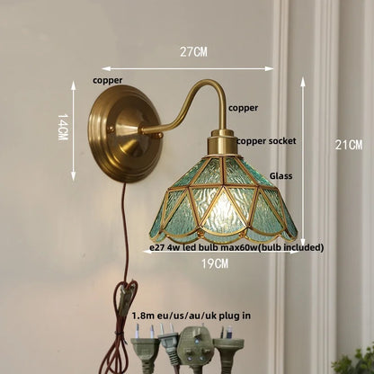 Decorbites™ Grünes Glas LED Wandapplikation mit Kupferknopf-Schalter Vintage-Loft-Treppenlicht