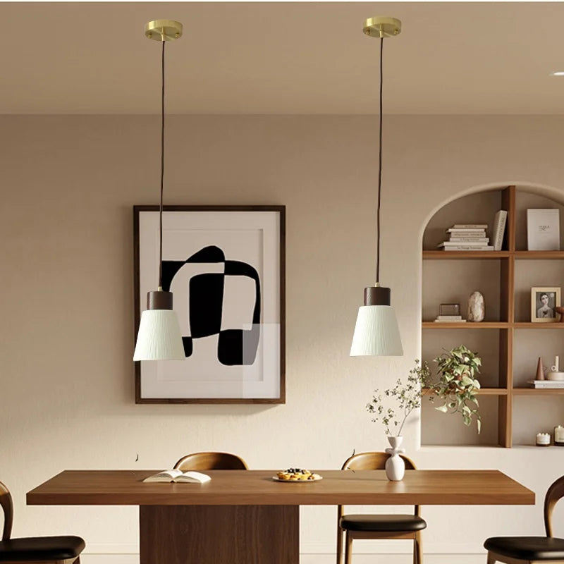 DecorBites™ Ceramic LED Pendant Light Fixture Minimalist Wood Decor Hanging Lamp
