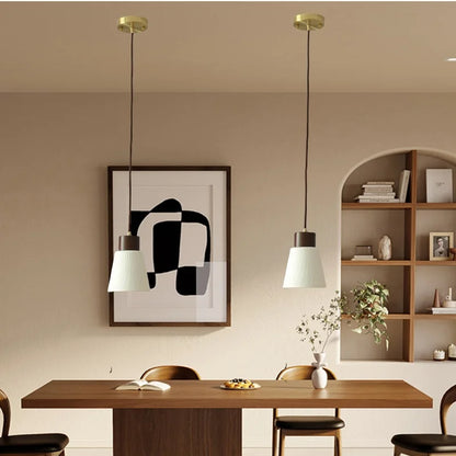 DecorBites™ Ceramic LED Pendant Light Fixture Minimalist Wood Decor Hanging Lamp