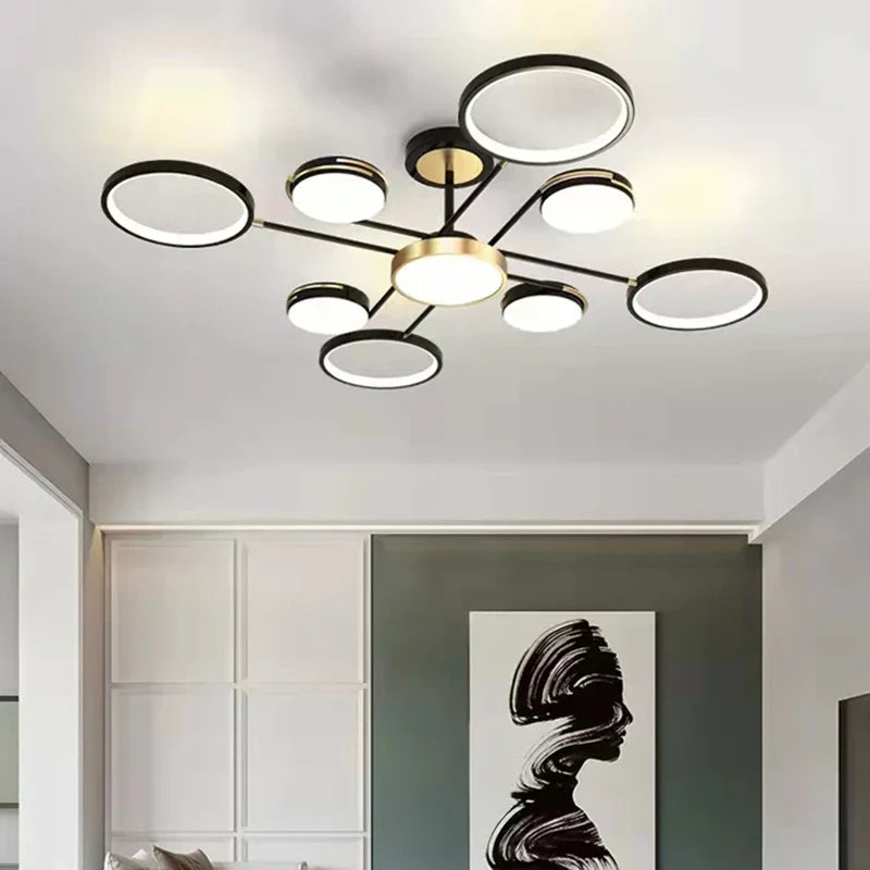 Decorbites™ Gold Schwarz Metall LED Kronleuchter – Minimalistisches 3-Farbtemperatur-Beleuchtung für Wohnzimmer und Restaurant