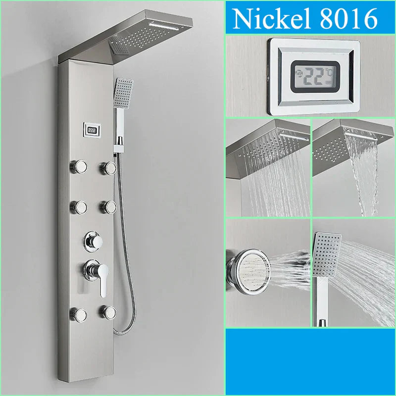 صنبور دش أسود مثبت على الحائط من DecorBites™ مع شلال مطري وخلاط ساخن وبارد