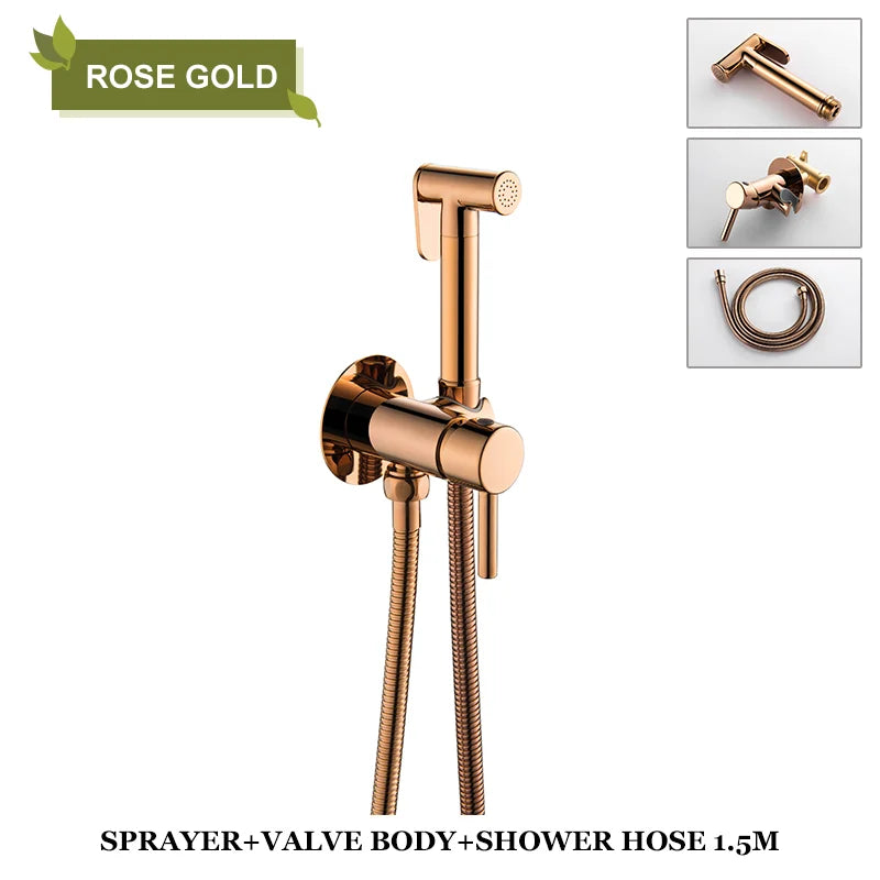 DecorBites™ Brass Bidet Spray: Gold/Black, Hot/Cold Mixer Valve, Bathroom Shattaf Sprayer