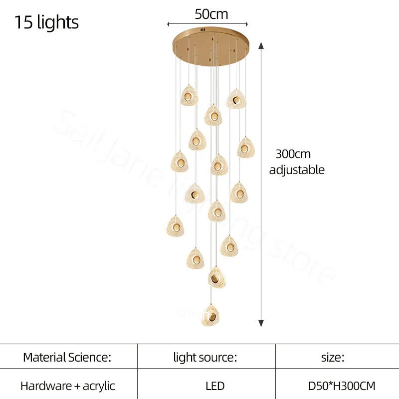 DecorBites™ Golden Acrylic LED Chandeliers for Living Room, Large & Creative Design Villa Lighting