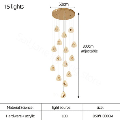 DecorBites™ Golden Acrylic LED Chandeliers for Living Room, Large & Creative Design Villa Lighting