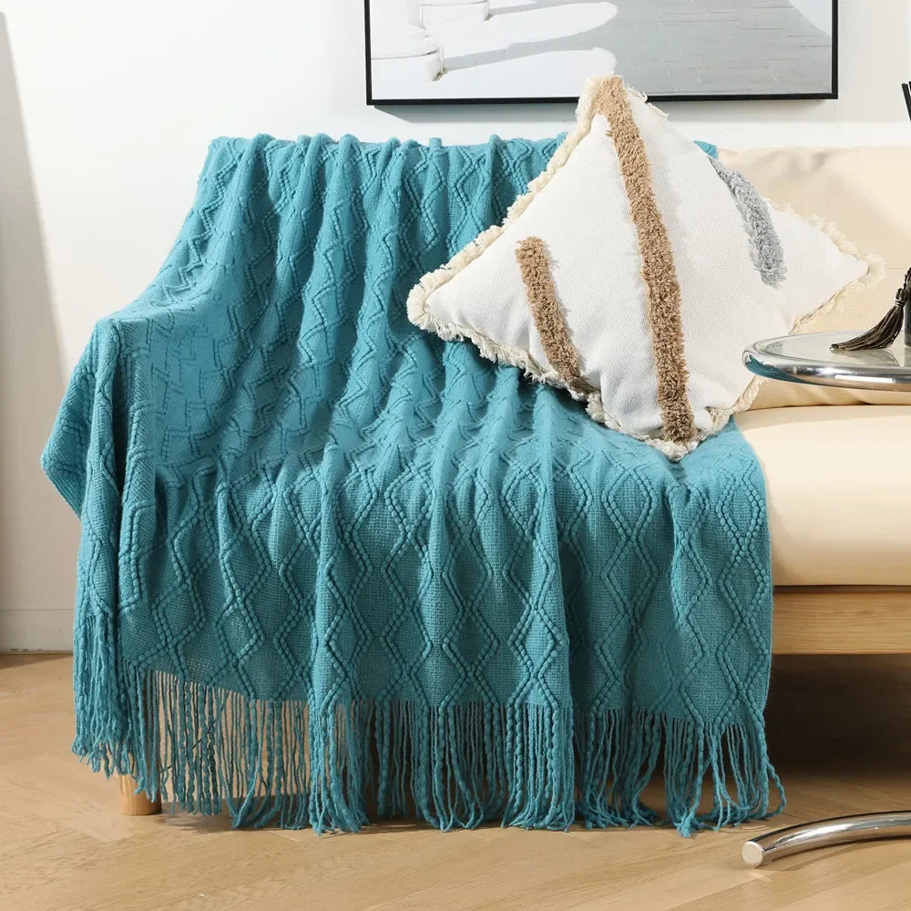 DecorBites™ Knitted Woolen Blanket - Cozy Home Accent and Travel Essential