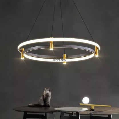 DecorBites™ Black Ring LED Pendant Chandelier for Table Dining Living Kitchen Island Lighting
