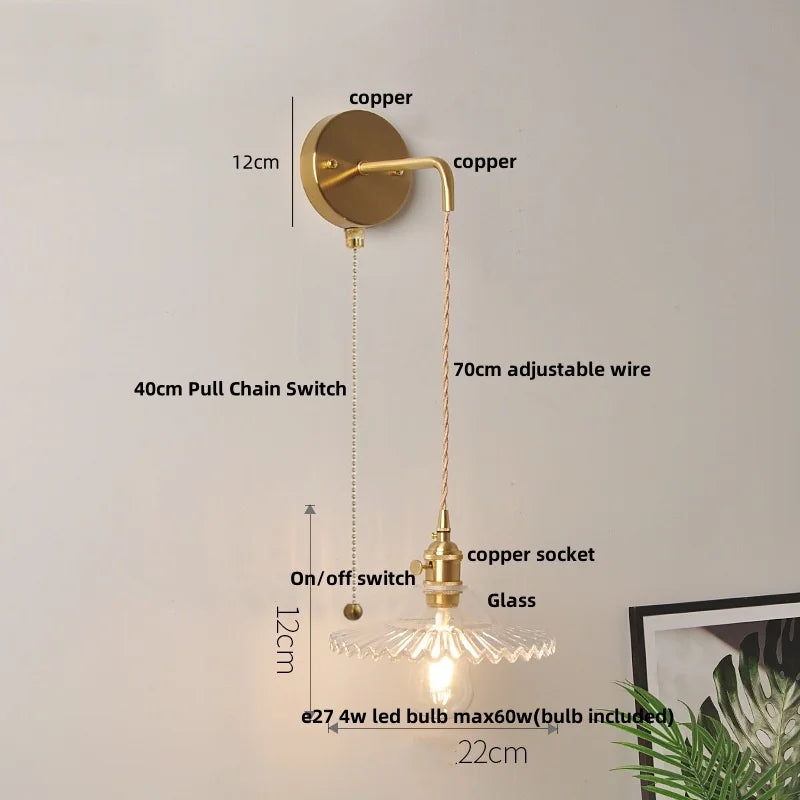 DecorBites™ Glass Wall Lamp with Pull Chain Switch and Adjustable LED Light