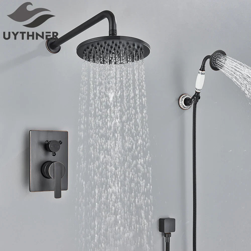DecorBites™ Brass 8" Rainfall Shower Faucet Set Wall Mounted Mixer System for Bath