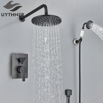 DecorBites™ Brass 8" Rainfall Shower Faucet Set Wall Mounted Mixer System for Bath
