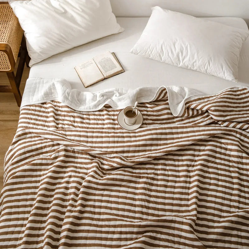 Decobites Striped Knitted Cotton Quilt Blanket - Lightweight & Cozy Bedding for Adults and Kids