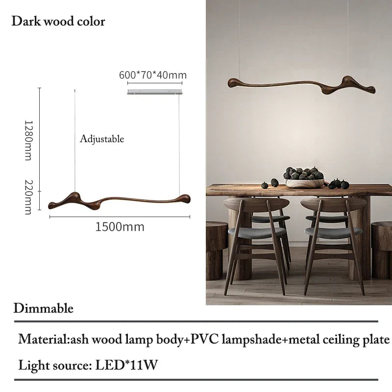 DecorBites™ Ash Wood LED Pendant Lights: Dimmable, RC/APP Controlled for Indoor Decor.