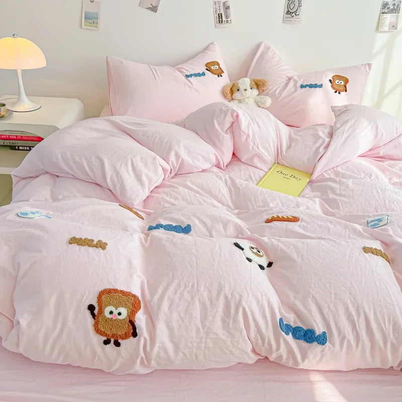 DecorBites™ Cartoon Embroidery Jacquard Comforter Sets | Washed Cotton | Soft Skin-Friendly Bed Linen