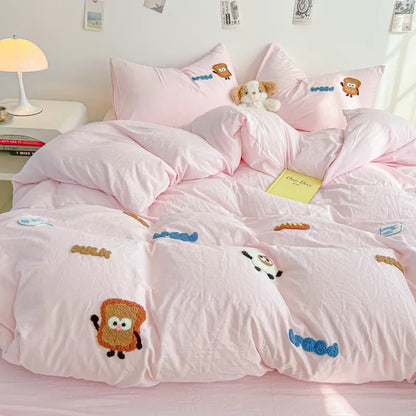DecorBites™ Cartoon Embroidery Jacquard Comforter Sets | Washed Cotton | Soft Skin-Friendly Bed Linen