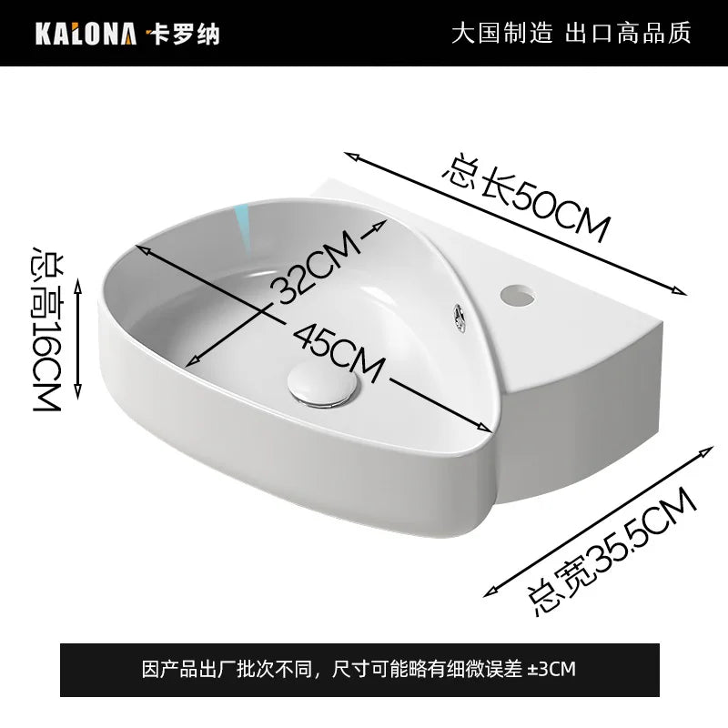 DecorBites™ Ceramic Wall Mounted Wash Basin White 500x355x160mm