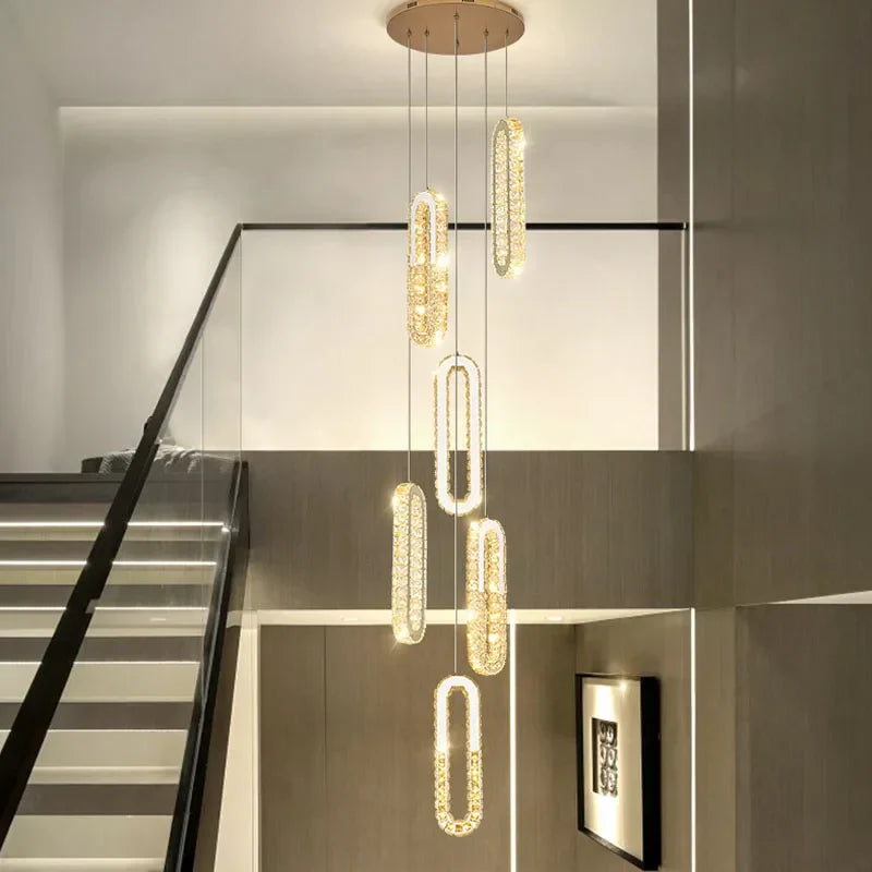 DecorBites™ Crystal LED Chandelier: Modern Luxury Long Lighting Fixtures for Living Room Staircase