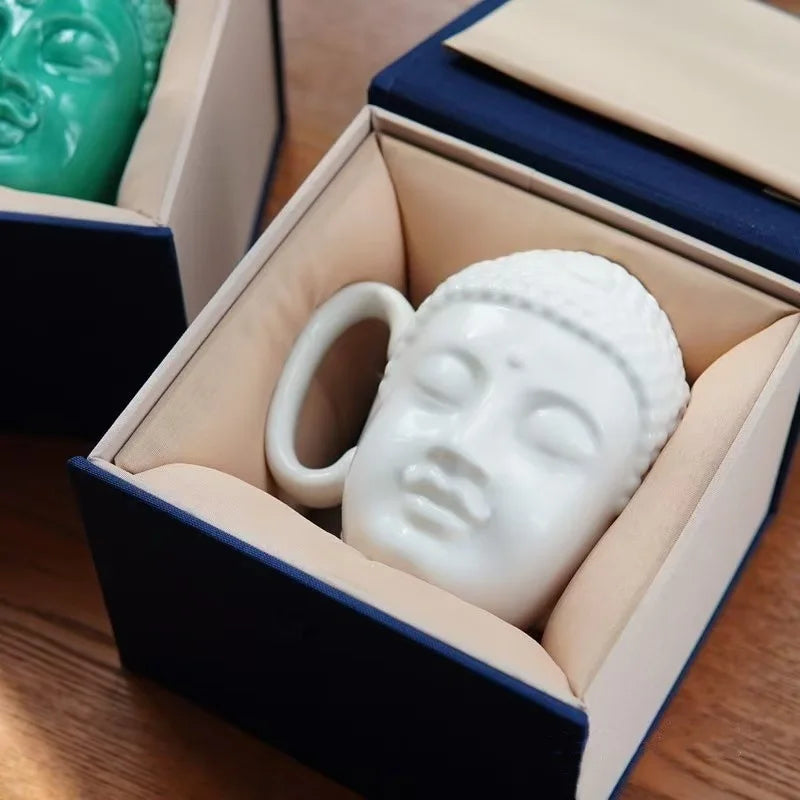DecorBites™ Buddha Sculpture Ceramic Coffee Cup with Covered Handle - Character Portrait Mug