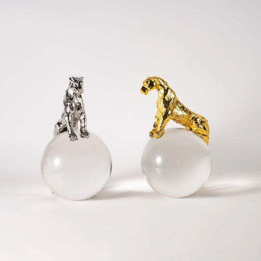 DecorBites™ Leopard Crystal Ball Metal Cheetah Sculpture Home Decor