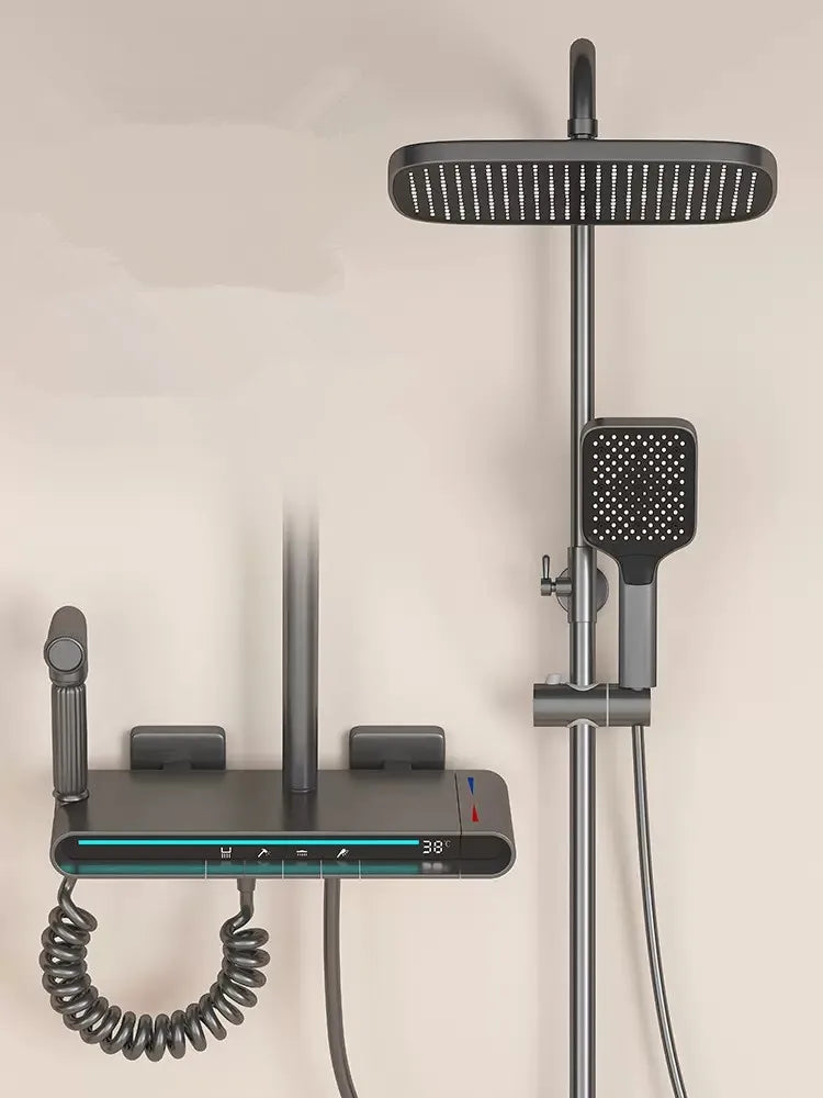 DecorBites™ Brass Shower Faucet Set with Intelligent Atmosphere Light and Pressurized System