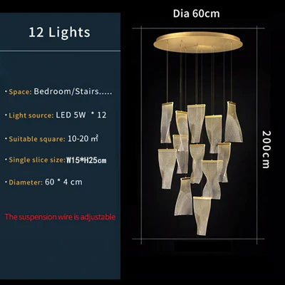 Acrylic Modern Pendant Light 18-Light Round Staircase
