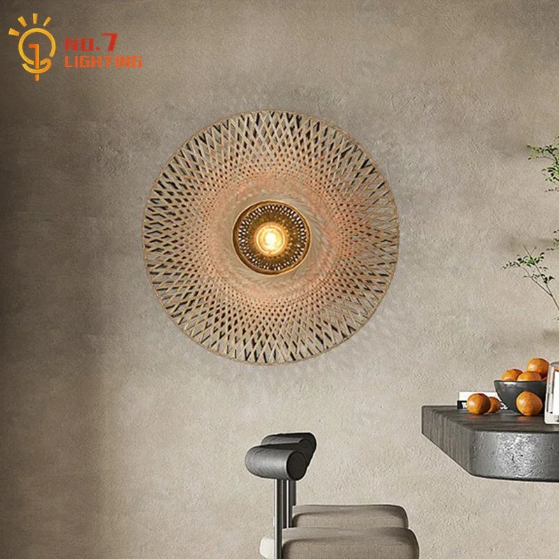 ديكوربايتس™ مصباح حائط منسوج من الخيزران LED E27 ديكور فني زين للدراسة والشاي وغرفة المعيشة