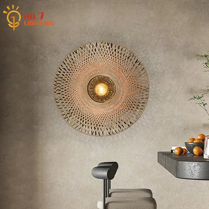 ديكوربايتس™ مصباح حائط منسوج من الخيزران LED E27 ديكور فني زين للدراسة والشاي وغرفة المعيشة