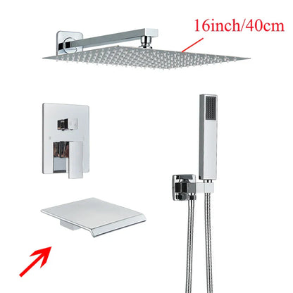 Sistema de ducha mural DecorBites™ negro con teleducha - Grifo de agua de lluvia de 12/16 pulgadas