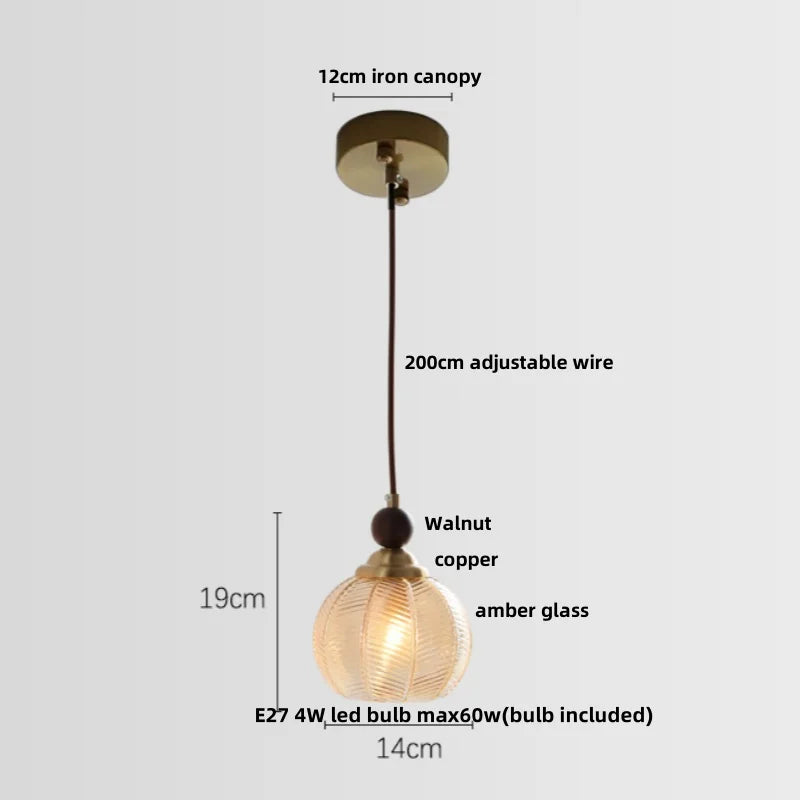 DecorBites™ Amber Glass LED Pendant Light - Modern Nordic Design with Iron Base