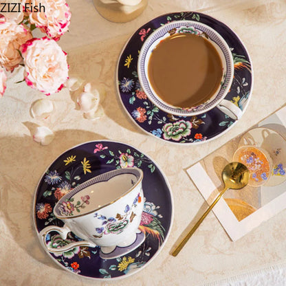 DecorBites™ Flowers Pattern Ceramic Cup & Saucer Set for Dining Table, Coffee, Tea, Juice