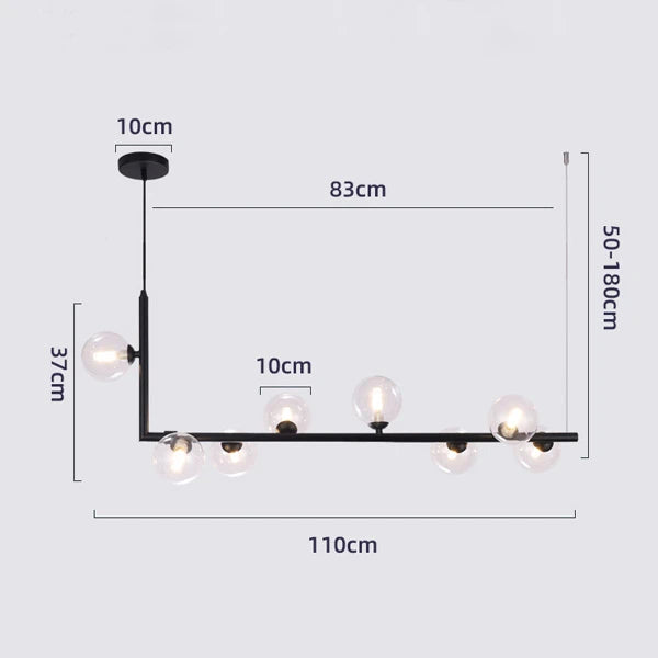 DecorBites™ Glass Black Chandelier Pendant Lamp Nordic Modern Living Room Light