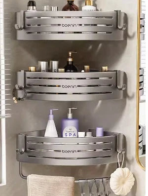 رف زاوية DecorBites™ مع خطاف قضيب منشفة، منظم من الألومنيوم للحمام والمطبخ