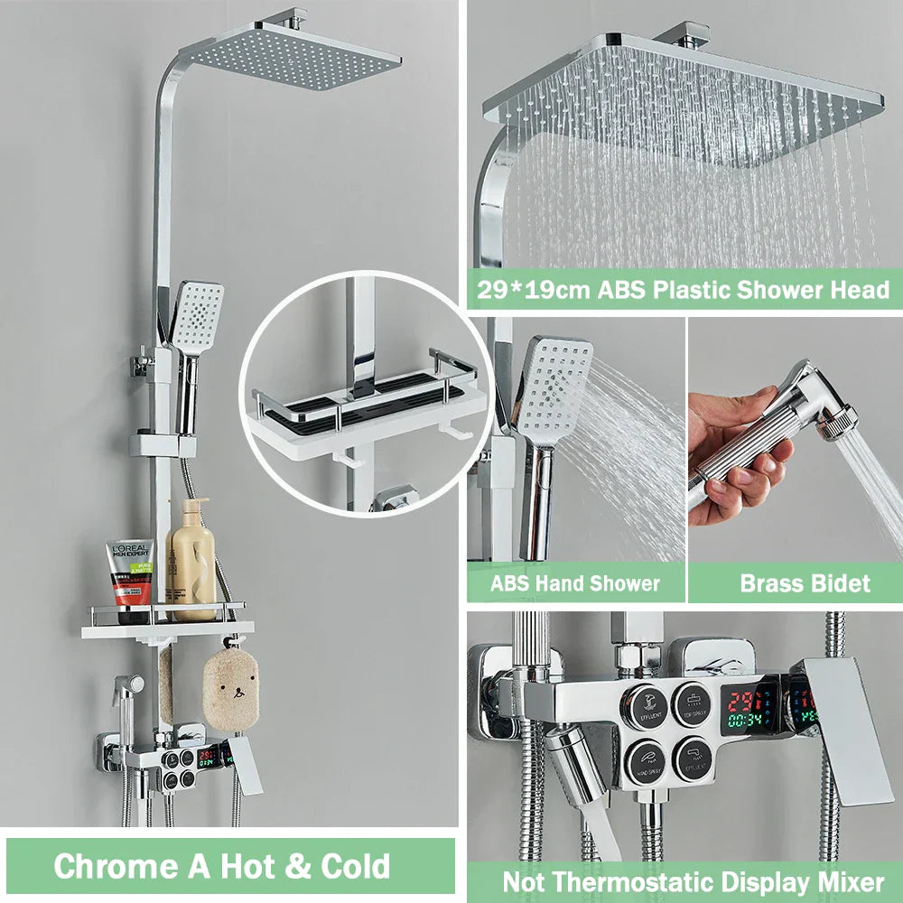 DecorBites™ Gold Thermostatic Shower Faucet Set: Smart Digital Mixer, Wall Mounted Rainfall System