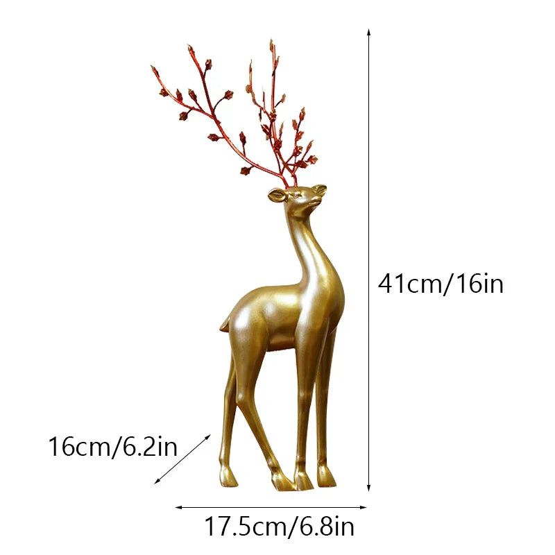 DecorBites™ Golden Deer Figurines: European Feng Shui Home Decor Sculptures