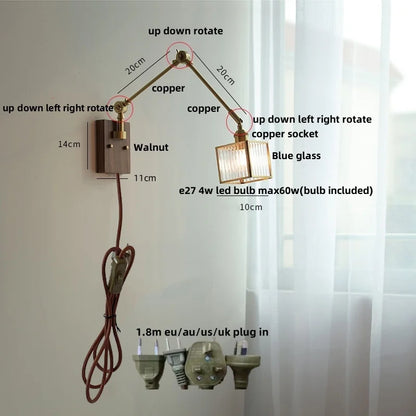 DecorBites™ LED Wall Lamp Rotatable Glass Walnut Swing Arms Hallway Stair Light
