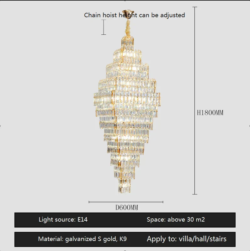 DecorBites™ Crystal Large Chandelier for Villa Duplex Loft Stairs, Elegant Hall Pendant Light